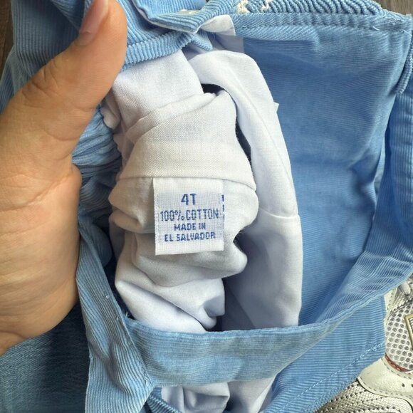 Toddler Corduroy Embroidered Farm Theme Overalls Light Blue Cotton Size 4T - Picture 10 of 12